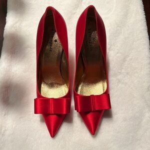 Kate Spade Vibrant Red Satin Heels with Bow